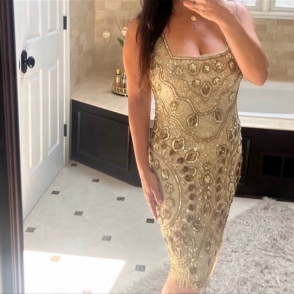 Aidan Mattox Gold Embellished Wedding Dress